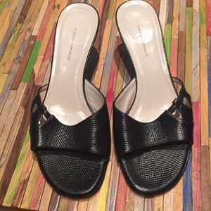 Black slip on heels - pebbled leather texture